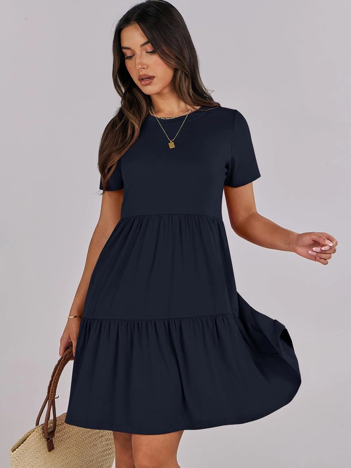 ANRABESS Women Summer Casual Dress Short Sleeve Crewneck Swing Mini Tshirt Dresses 2025 Vacation Beach Short Sundress