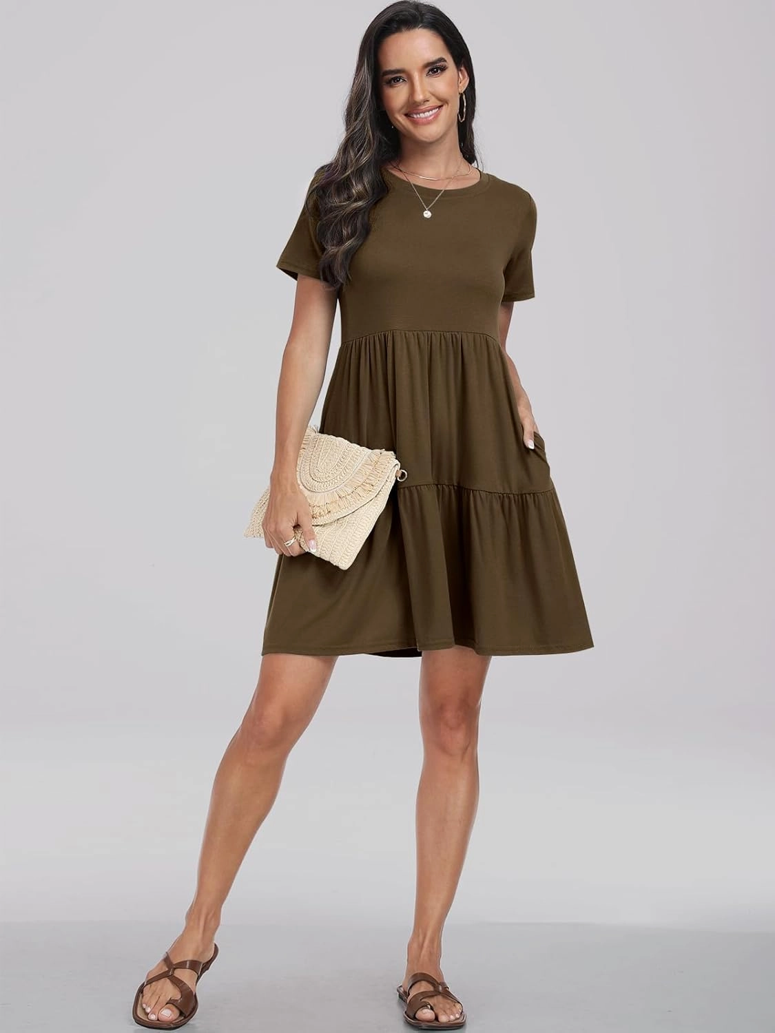 ANRABESS Women Summer Casual Dress Short Sleeve Crewneck Swing Mini Tshirt Dresses 2025 Vacation Beach Short Sundress