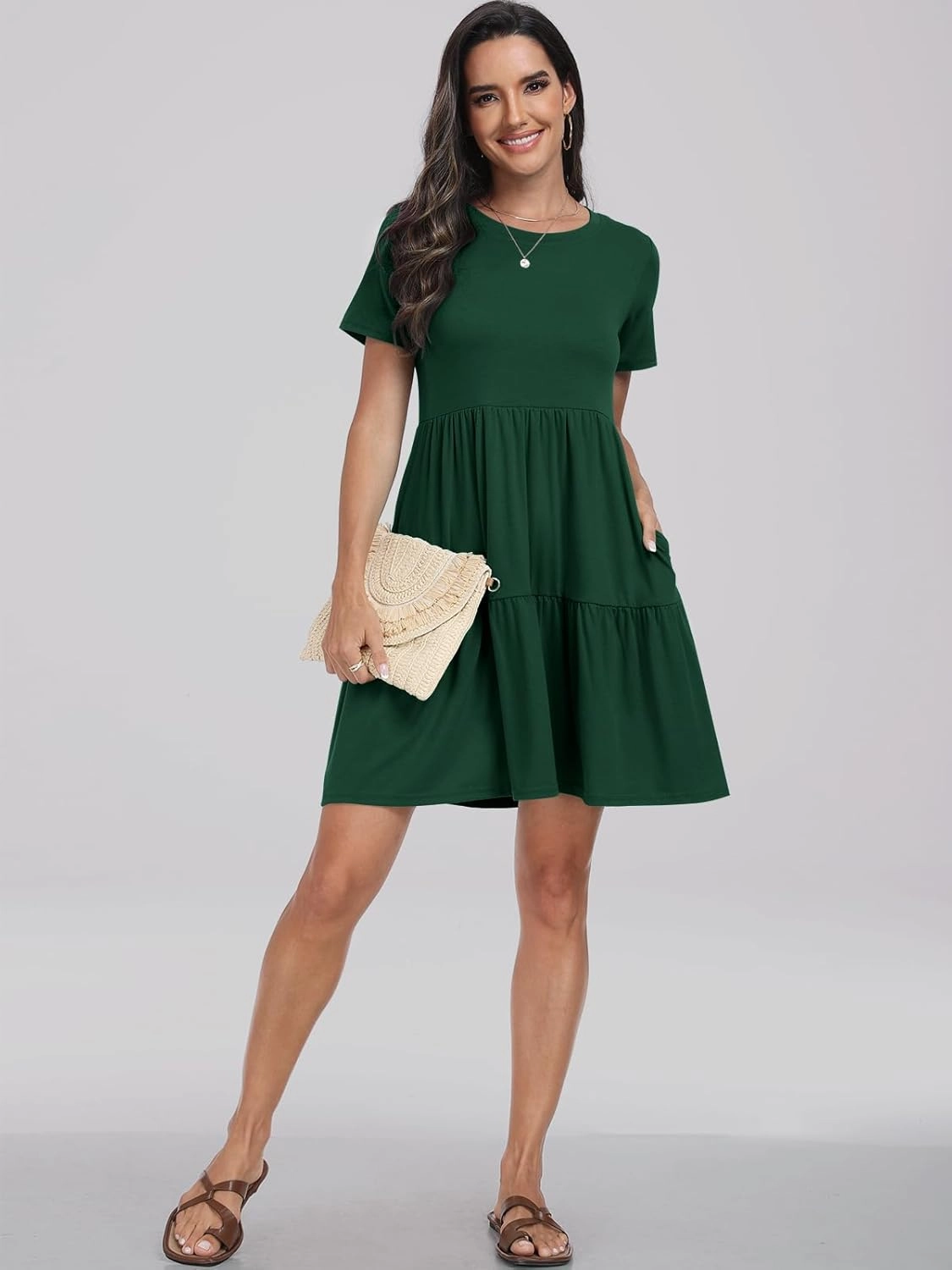 ANRABESS Women Summer Casual Dress Short Sleeve Crewneck Swing Mini Tshirt Dresses 2025 Vacation Beach Short Sundress