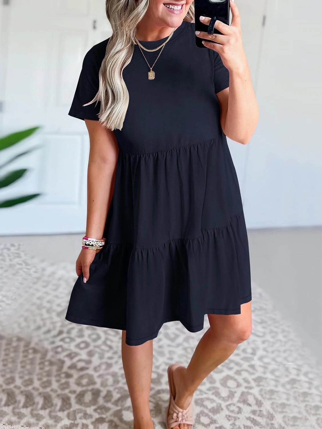 ANRABESS Women Summer Casual Dress Short Sleeve Crewneck Swing Mini Tshirt Dresses 2025 Vacation Beach Short Sundress