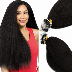 Anrosa Microlink Hair Extensions Human Hair Black Women 100% Human Hair Kinky Straight Microbead Hair Extensions Remy Hair Natural Black #1B Micro Loop Ring Hair Extensions 20Inch 50g