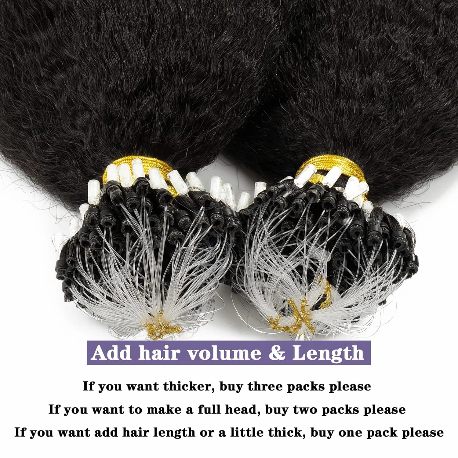 Anrosa Microlink Hair Extensions Human Hair Black Women 100% Human Hair Kinky Straight Microbead Hair Extensions Remy Hair Natural Black #1B Micro Loop Ring Hair Extensions 20Inch 50g