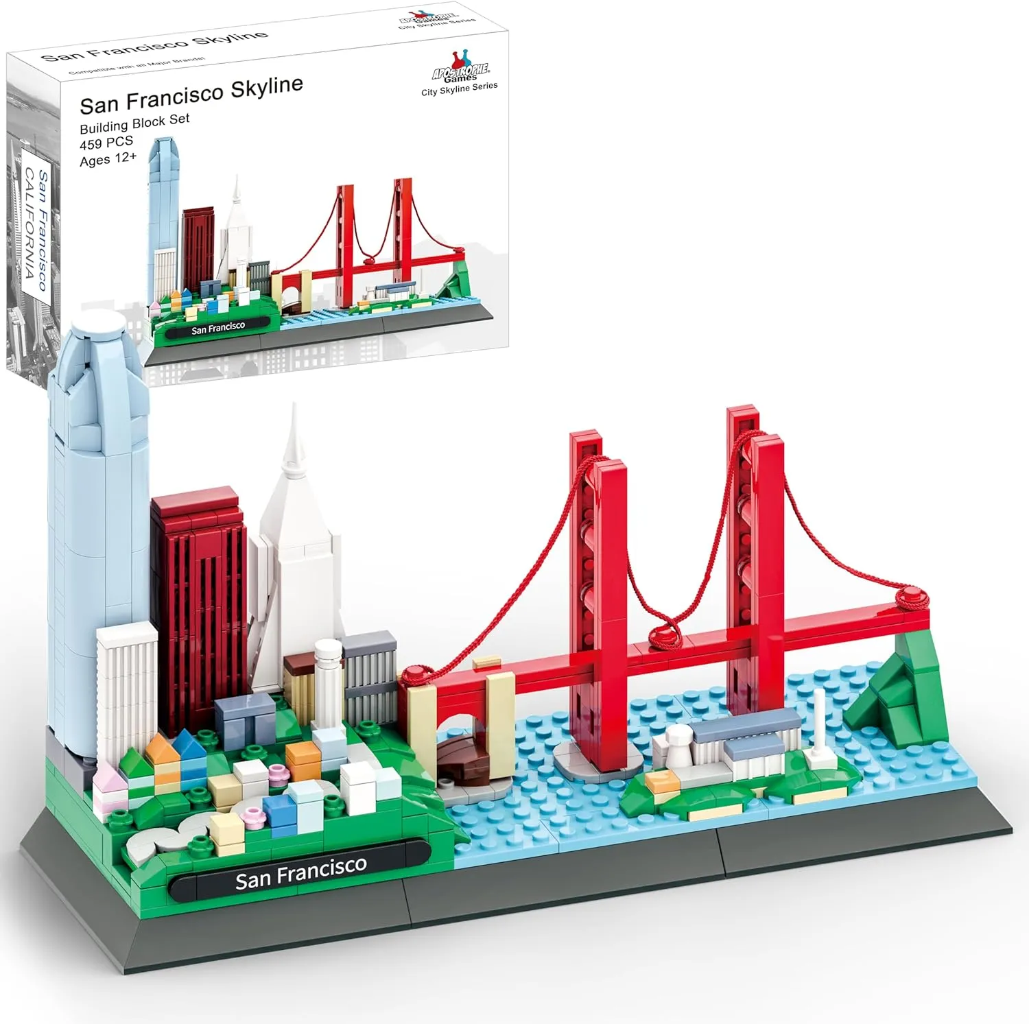 Apostrophe Games San Francisco Skyline Building Block Set (459 Pieces) Features Golden Gate Bridge and More - Architecture Landmark Model for Kids and Adults