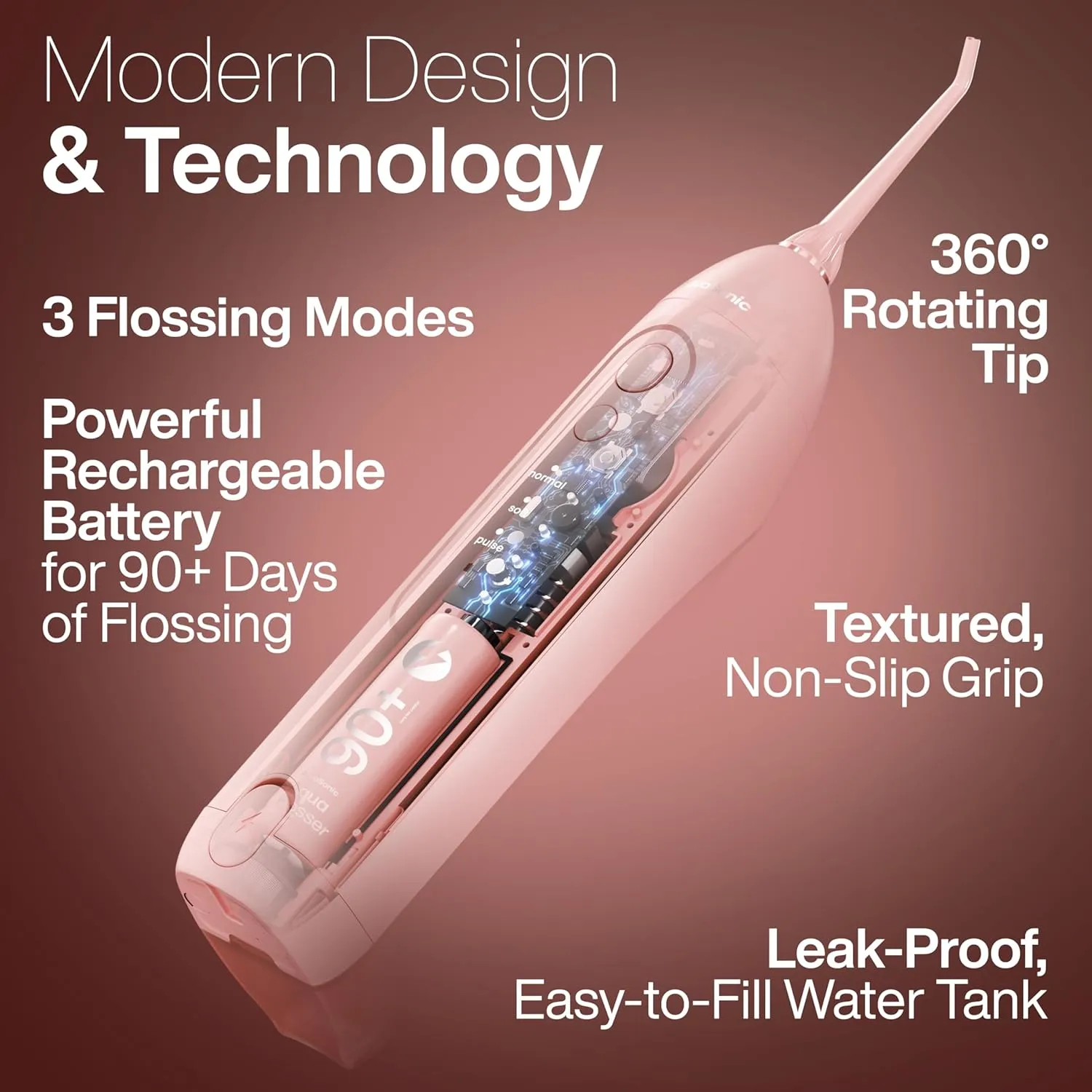 AquaSonic Icon Water Flosser for Teeth – Cordless Rechargeable Oral Irrigator – Waterproof, Portable Dental Cleaning with Jet Tip – Braces Home Travel - Blush