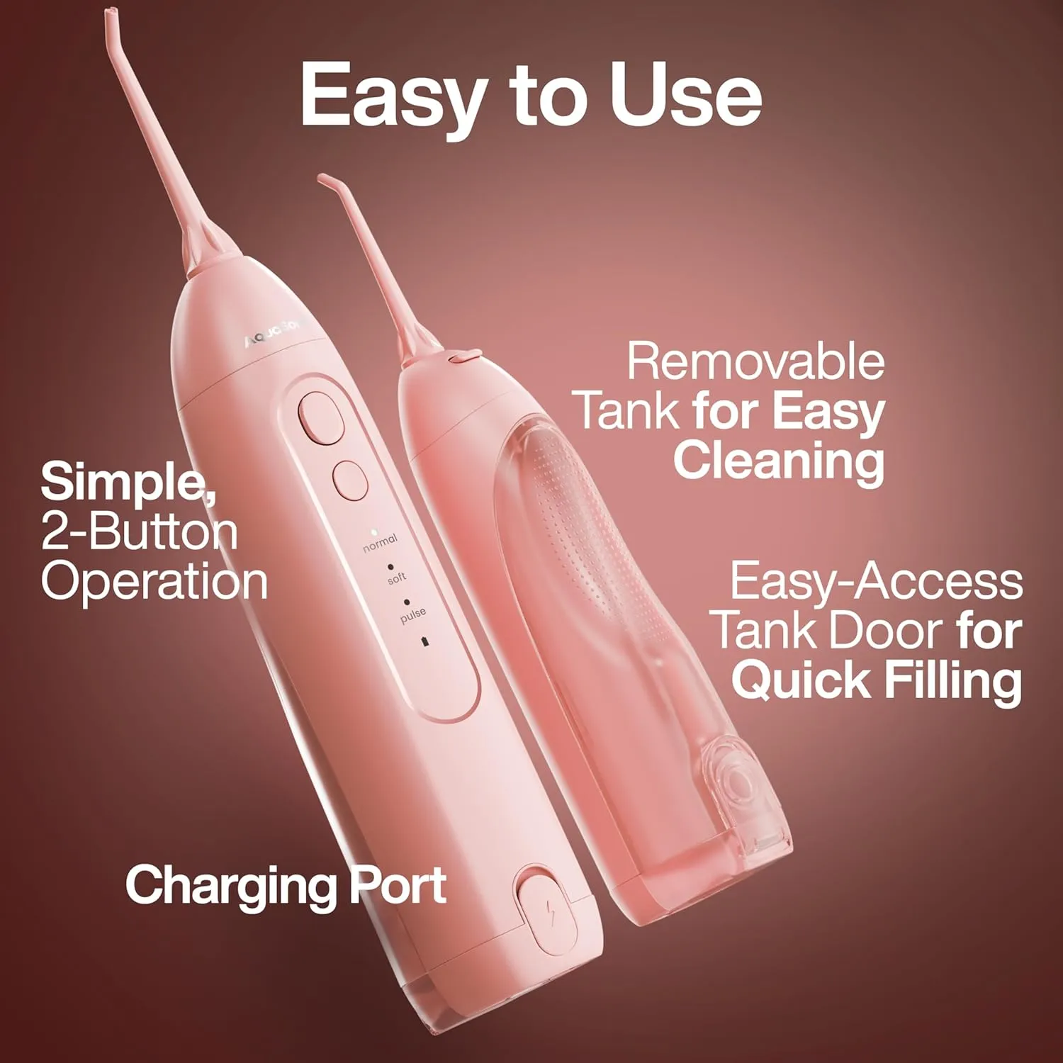 AquaSonic Icon Water Flosser for Teeth – Cordless Rechargeable Oral Irrigator – Waterproof, Portable Dental Cleaning with Jet Tip – Braces Home Travel - Blush