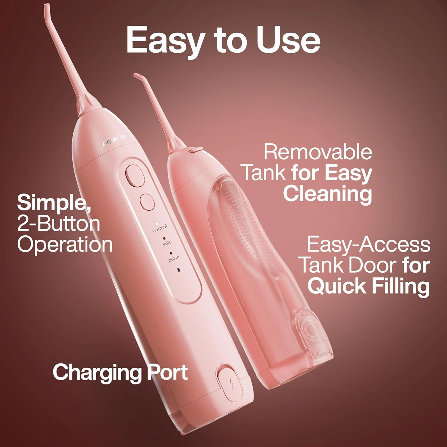 AquaSonic Icon Water Flosser for Teeth – Cordless Rechargeable Oral Irrigator – Waterproof, Portable Dental Cleaning with Jet Tip – Braces Home Travel - Blush