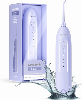 AquaSonic Icon Water Flosser for Teeth – Cordless Rechargeable Oral Irrigator – Waterproof, Portable Dental Cleaning with Jet Tip – Braces Home Travel - Lilac