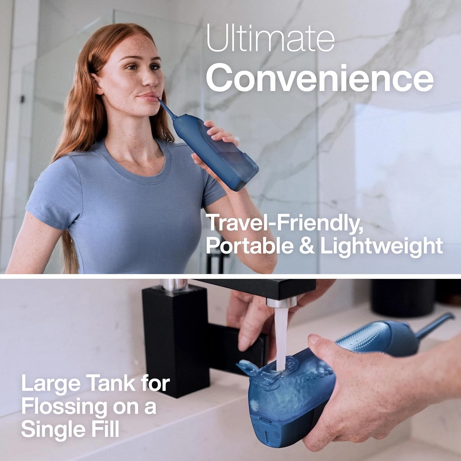 AquaSonic Icon Water Flosser for Teeth – Cordless Rechargeable Oral Irrigator – Waterproof, Portable Dental Cleaning with Jet Tip – Braces Home Travel - Navy