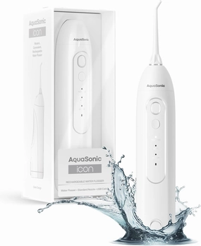 AquaSonic Icon Water Flosser for Teeth – Cordless Rechargeable Oral Irrigator – Waterproof, Portable Dental Cleaning with Jet Tip – Braces Home Travel - Pearl