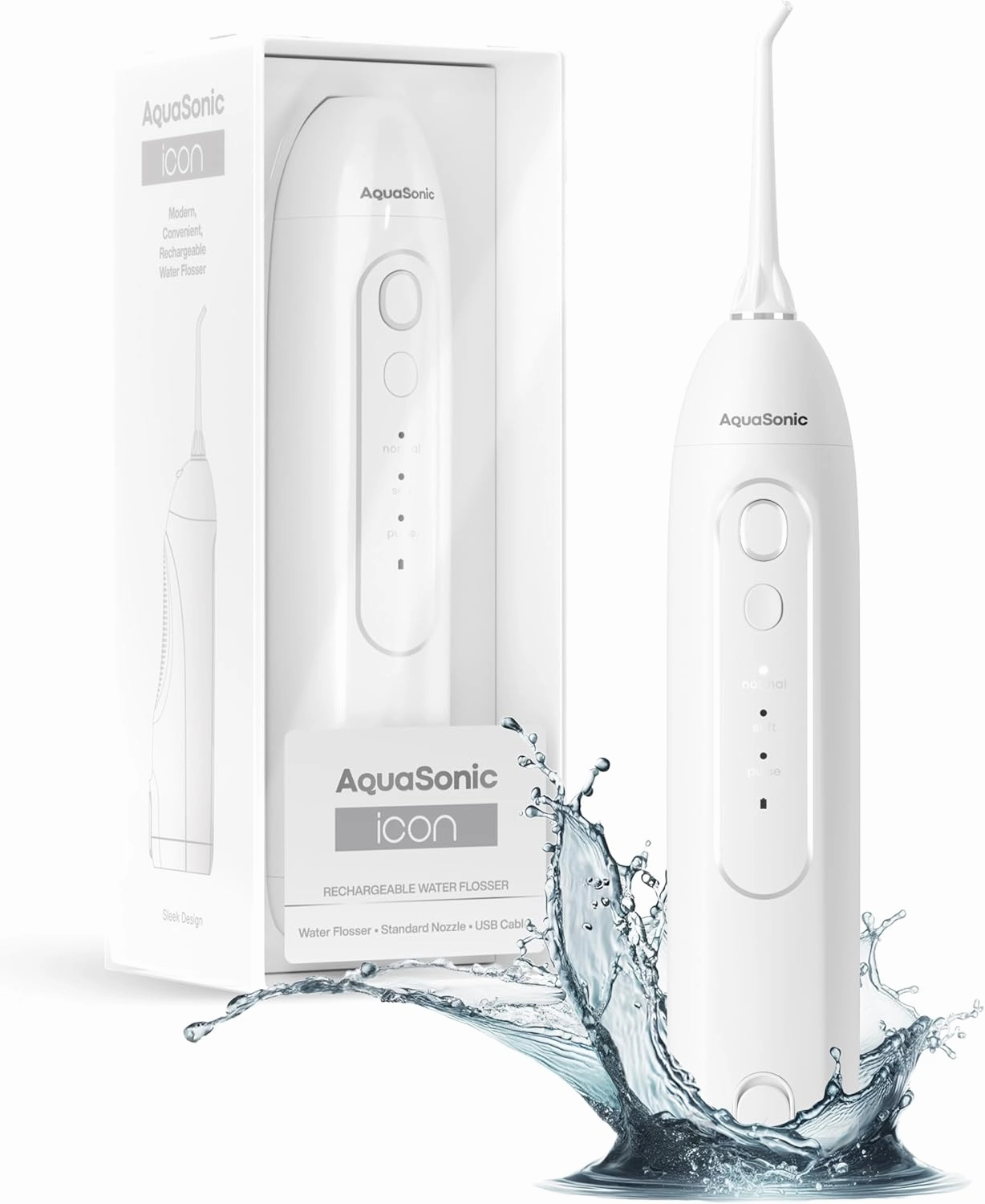 AquaSonic Icon Water Flosser for Teeth – Cordless Rechargeable Oral Irrigator – Waterproof, Portable Dental Cleaning with Jet Tip – Braces Home Travel - Pearl