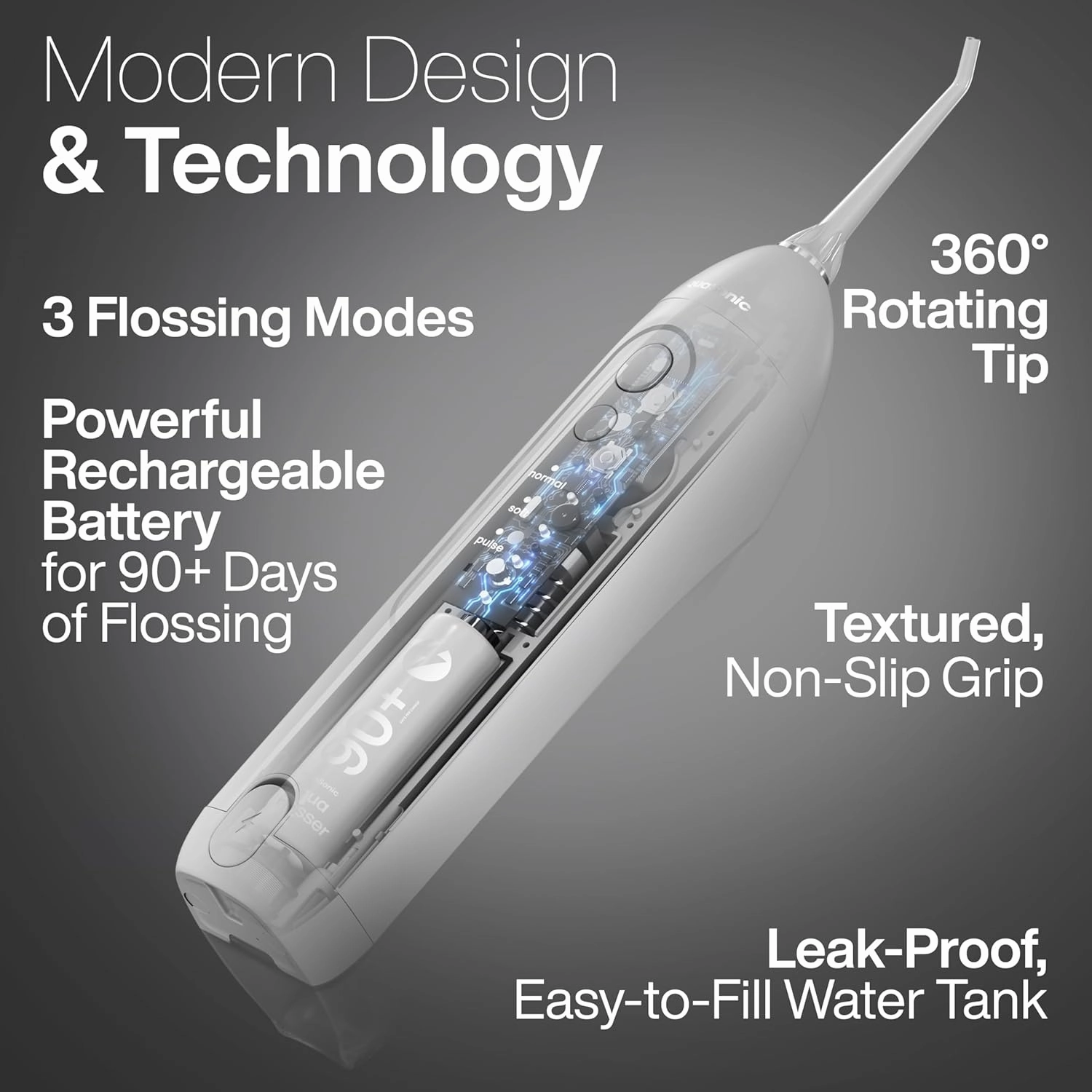 AquaSonic Icon Water Flosser for Teeth – Cordless Rechargeable Oral Irrigator – Waterproof, Portable Dental Cleaning with Jet Tip – Braces Home Travel - Stone