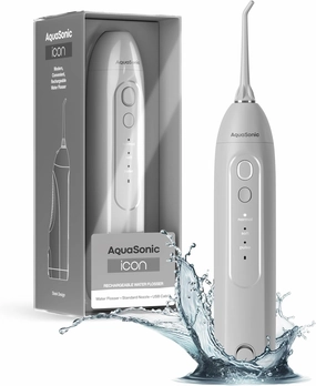 AquaSonic Icon Water Flosser for Teeth – Cordless Rechargeable Oral Irrigator – Waterproof, Portable Dental Cleaning with Jet Tip – Braces Home Travel - Stone