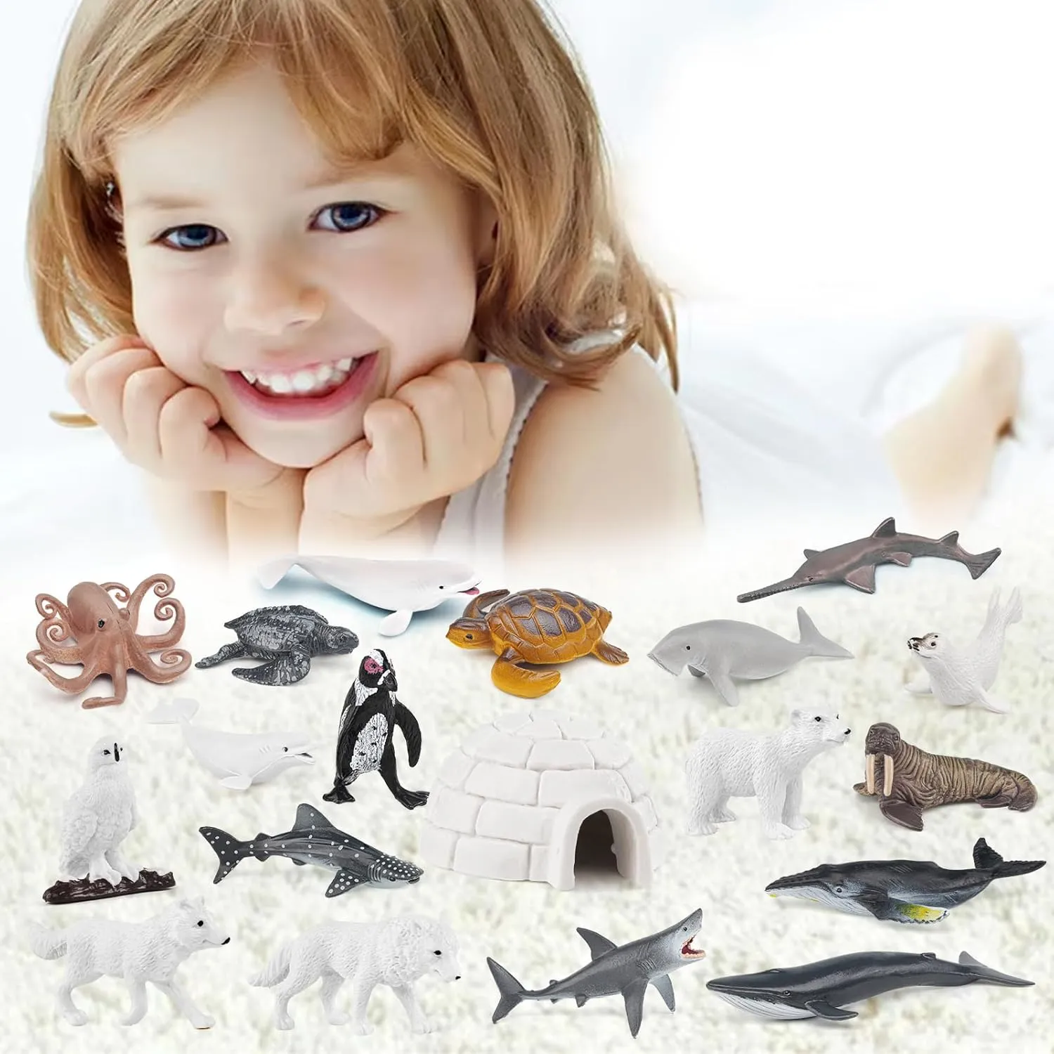 Arctic Sea Animal Figurines Set Small Cake Toppers 19PCS Christmas Toy Gift Polar Bear Figurine Plastic Arctic Fox Figure Penguin Figurines Snow Toys for Kids Toddlers Preschool Educational Playset