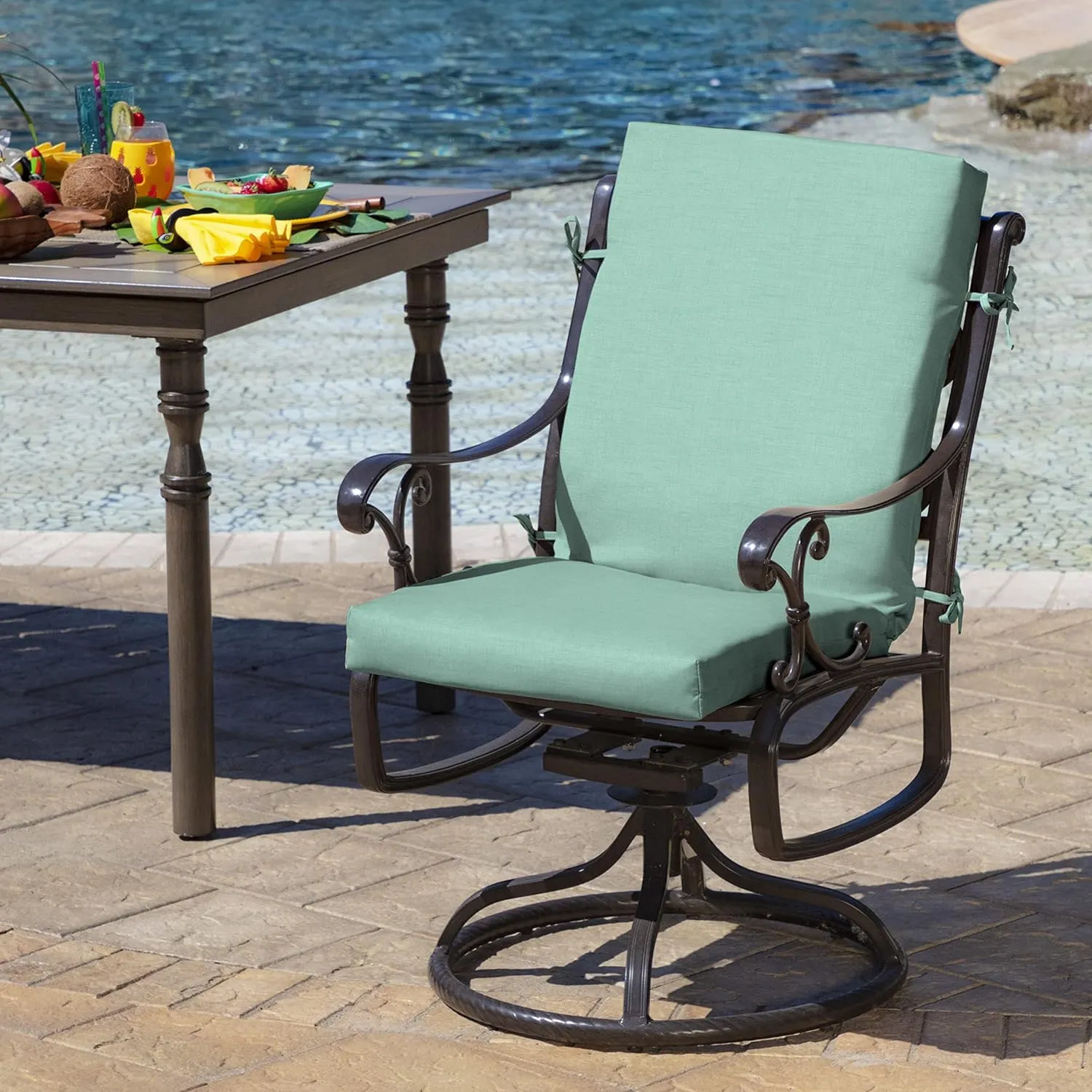 Arden Outdoor Midback Chair Cushion, 18 x 16.5, Rain-Proof, Fade Resistant 16.5 x 18, Aqua Leala