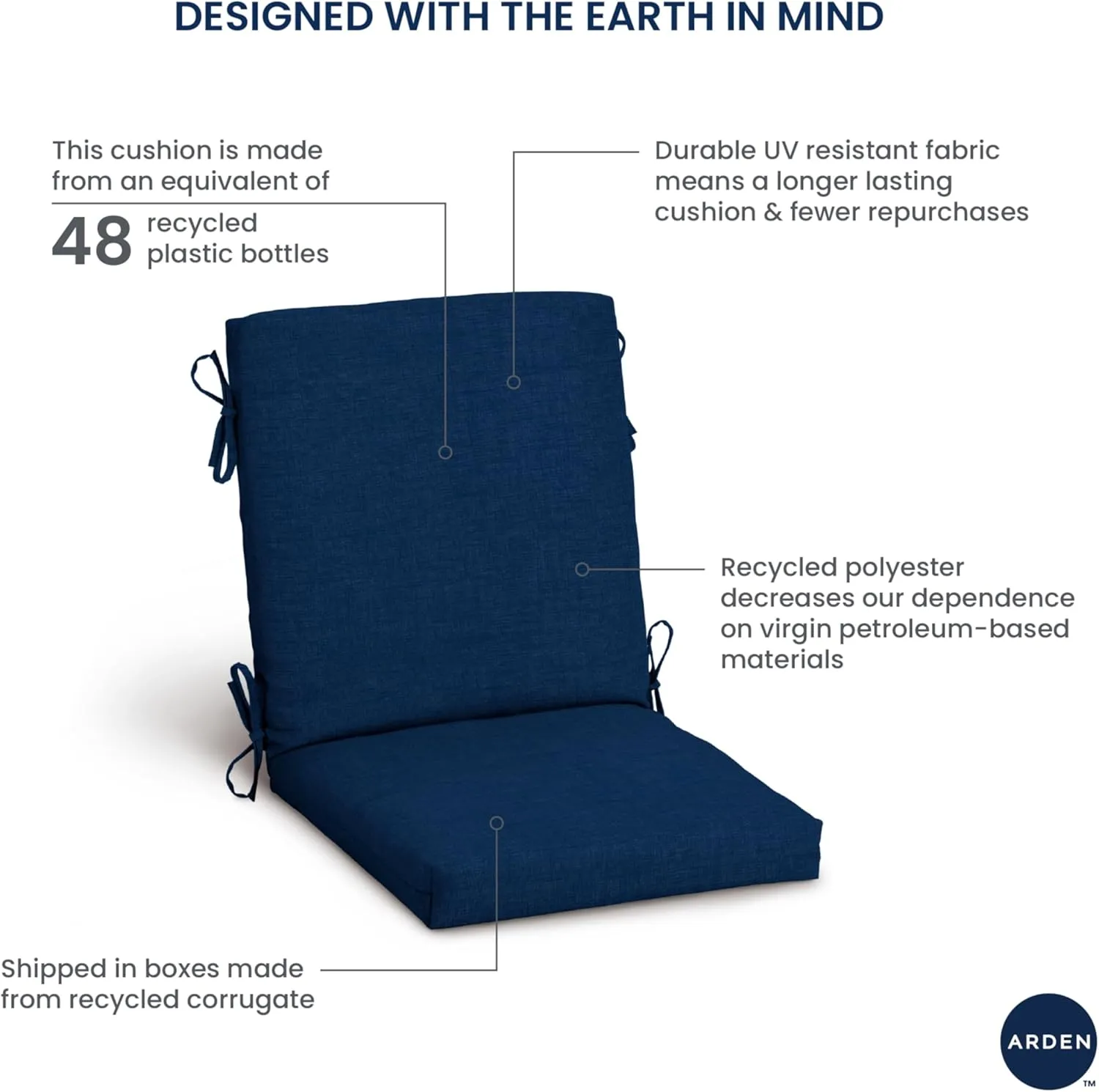 Arden Outdoor Midback Chair Cushion, 18 x 16.5, Rain-Proof, Fade Resistant 16.5 x 18, Aqua Leala
