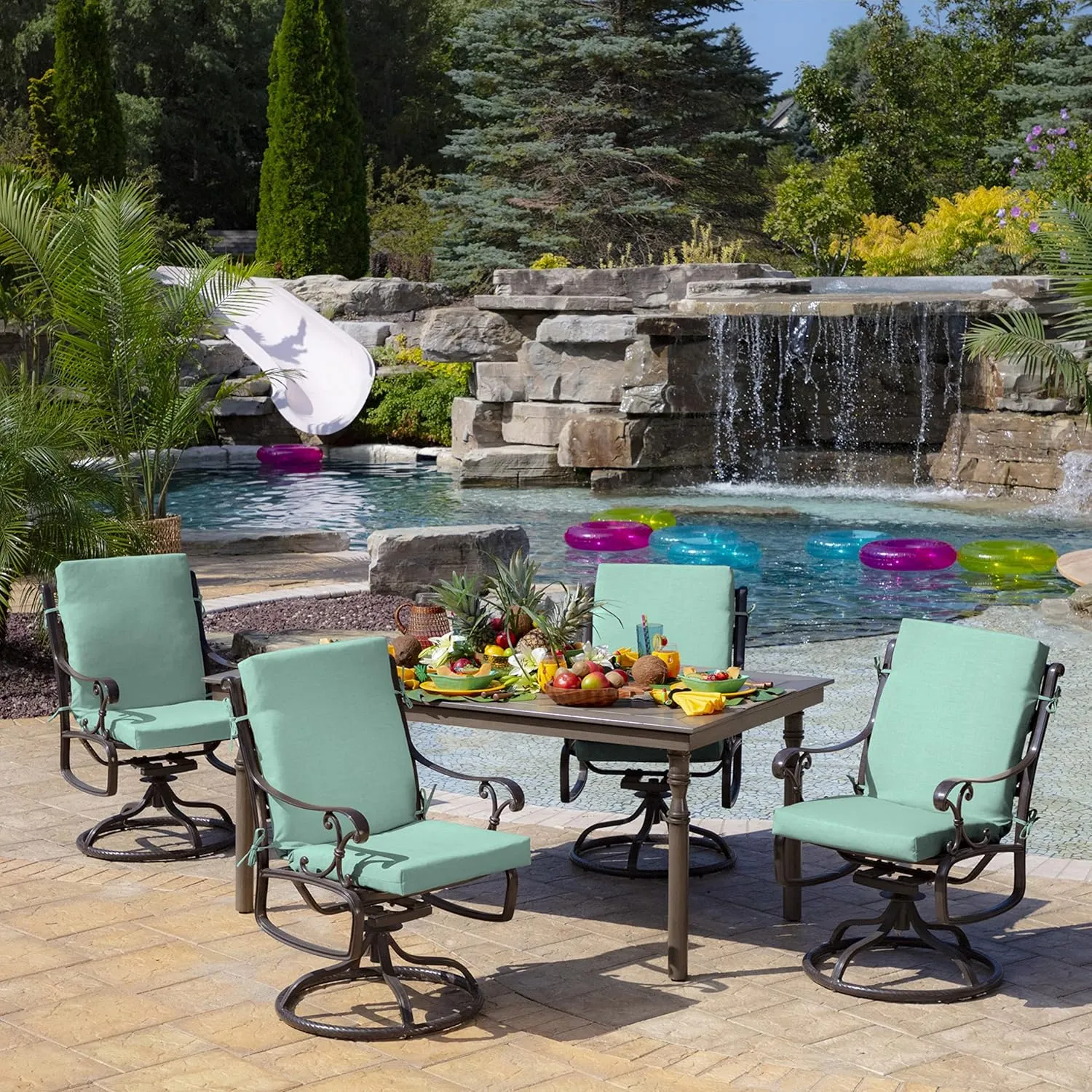 Arden Outdoor Midback Chair Cushion, 18 x 16.5, Rain-Proof, Fade Resistant 16.5 x 18, Aqua Leala
