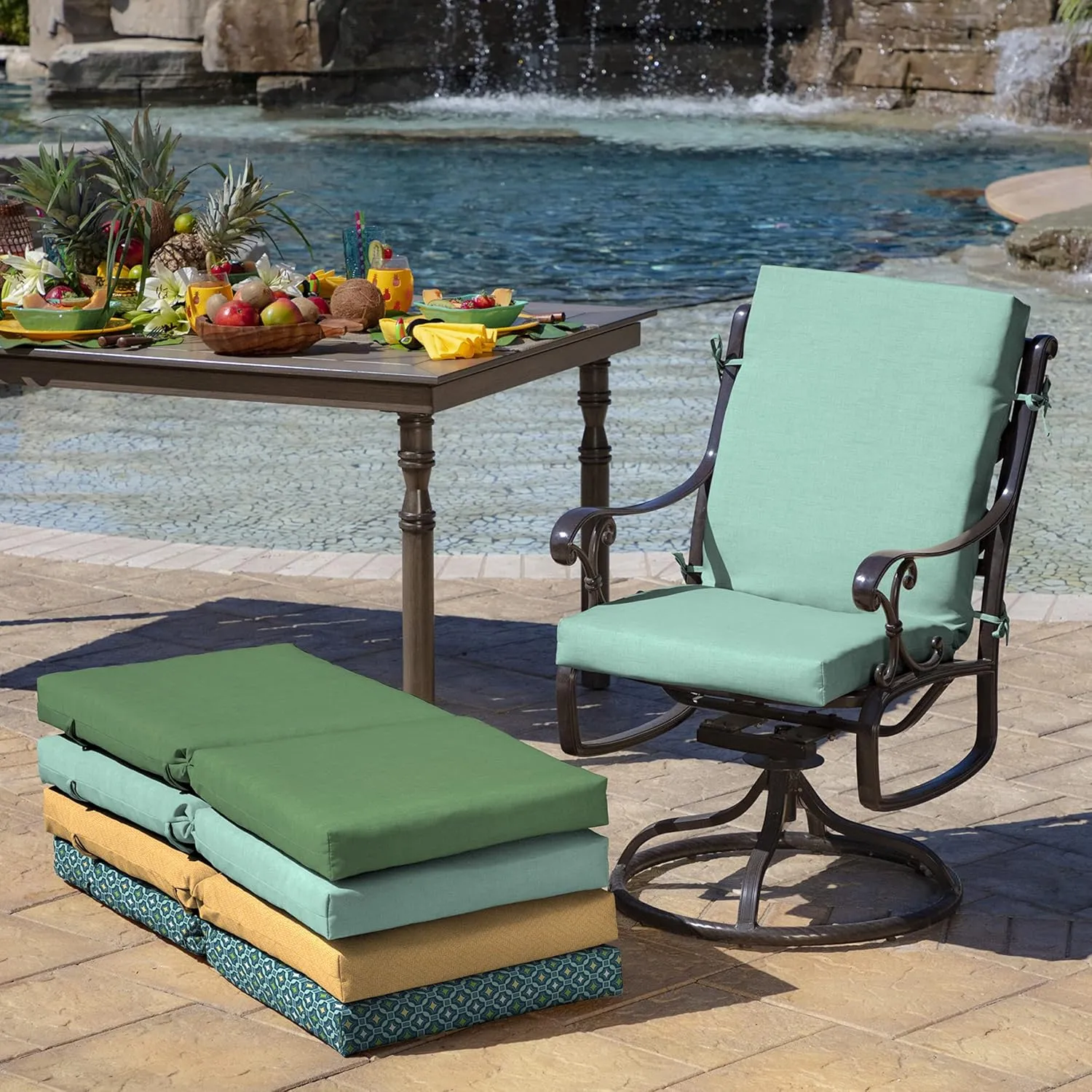 Arden Outdoor Midback Chair Cushion, 18 x 16.5, Rain-Proof, Fade Resistant 16.5 x 18, Aqua Leala