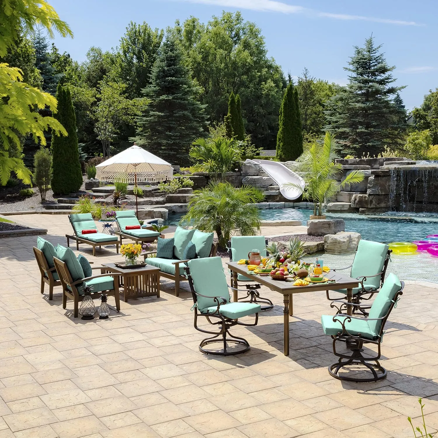 Arden Outdoor Midback Chair Cushion, 18 x 16.5, Rain-Proof, Fade Resistant 16.5 x 18, Aqua Leala
