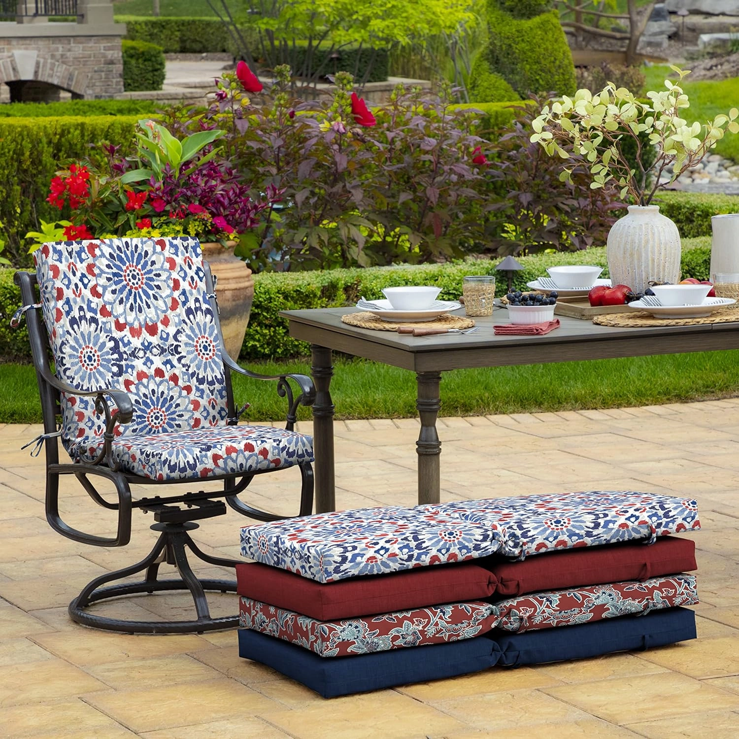 Arden Outdoor Midback Chair Cushion, 18 x 16.5, Rain-Proof, Fade Resistant 16.5 x 18, Clark Blue