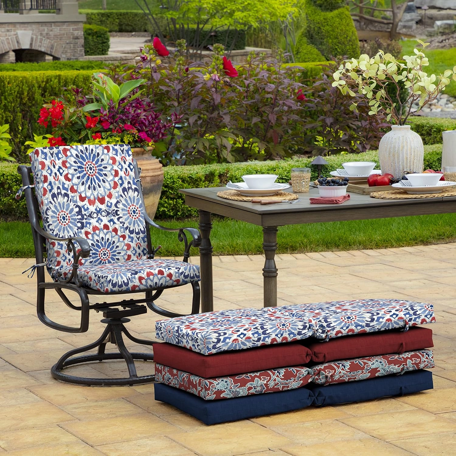 Arden Outdoor Midback Chair Cushion, 18 x 16.5, Rain-Proof, Fade Resistant 16.5 x 18, Clark Blue