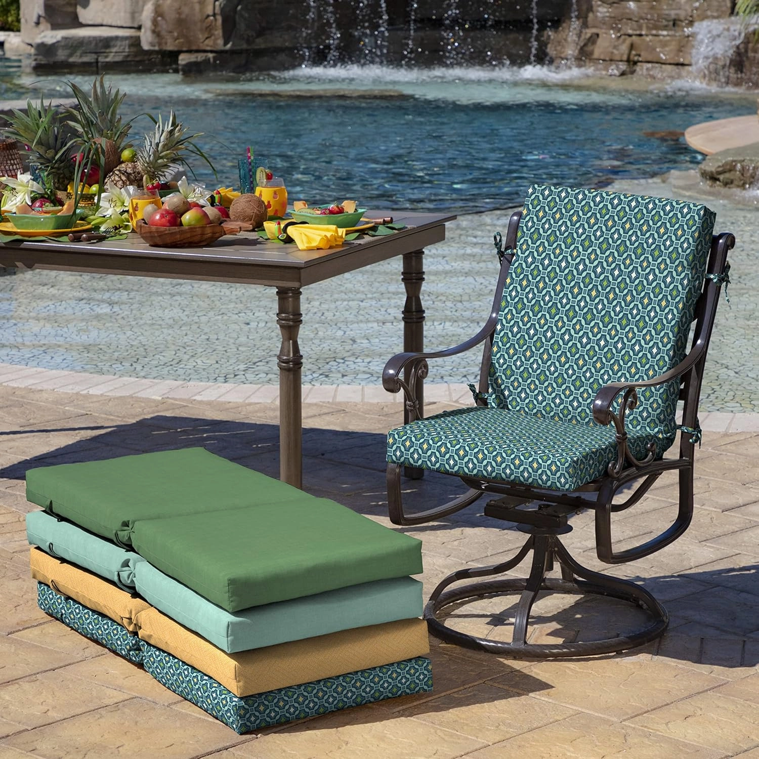 ARDEN Outdoor Midback Chair Cushion, 18 x 16.5, Rain-Proof, Fade Resistant 18 x 16.5, Alana Tile