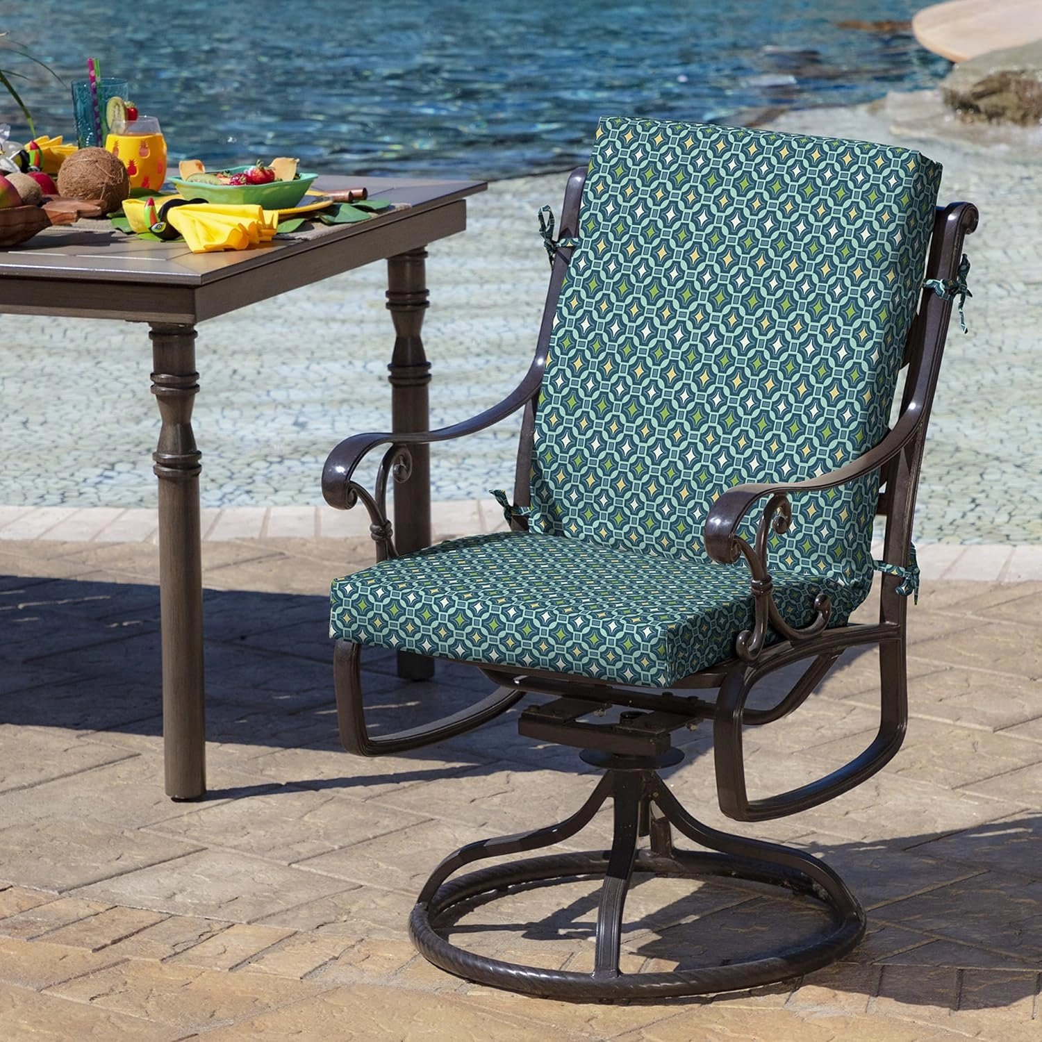 ARDEN Outdoor Midback Chair Cushion, 18 x 16.5, Rain-Proof, Fade Resistant 18 x 16.5, Alana Tile