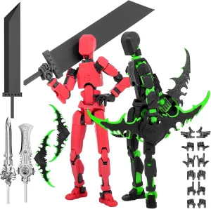 Assembled 2PC Lucky 13 Action Figures, Titan 13 Action Figure, 3D Printed Action Figure Multi-Jointed Movable, Dummy Hand Painted Figure, Desktop Decorations Game Gifts, (Black Green   Red Black)