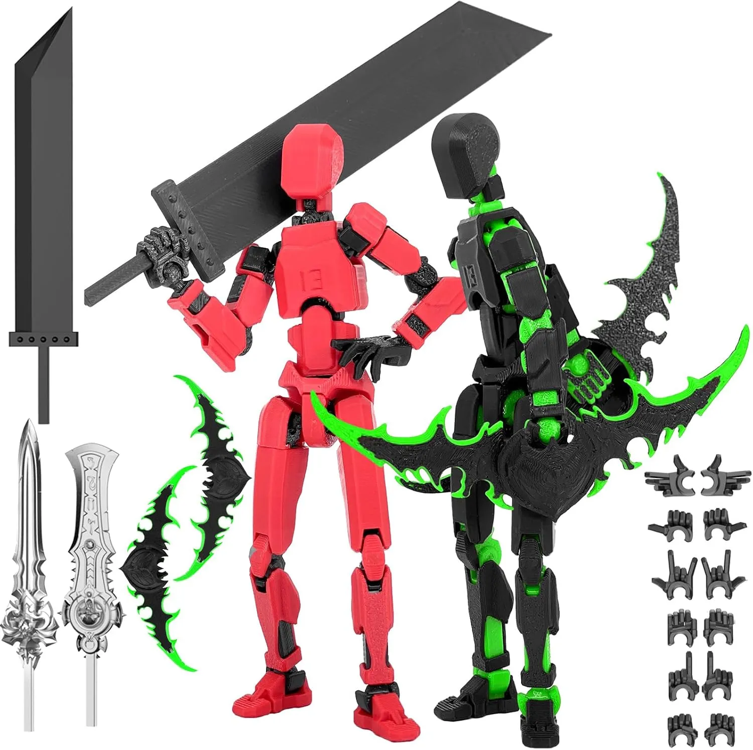 Assembled 2PC Lucky 13 Action Figures, Titan 13 Action Figure, 3D Printed Action Figure Multi-Jointed Movable, Dummy Hand Painted Figure, Desktop Decorations Game Gifts, (Black Green   Red Black)