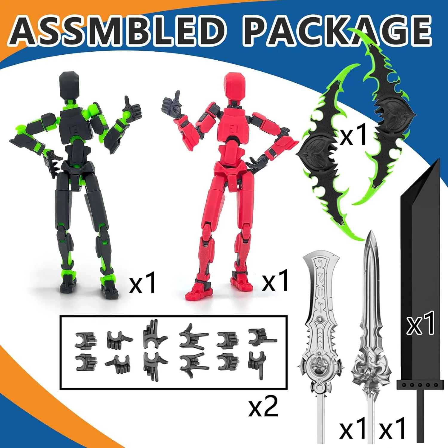 Assembled 2PC Lucky 13 Action Figures, Titan 13 Action Figure, 3D Printed Action Figure Multi-Jointed Movable, Dummy Hand Painted Figure, Desktop Decorations Game Gifts, (Black Green   Red Black)