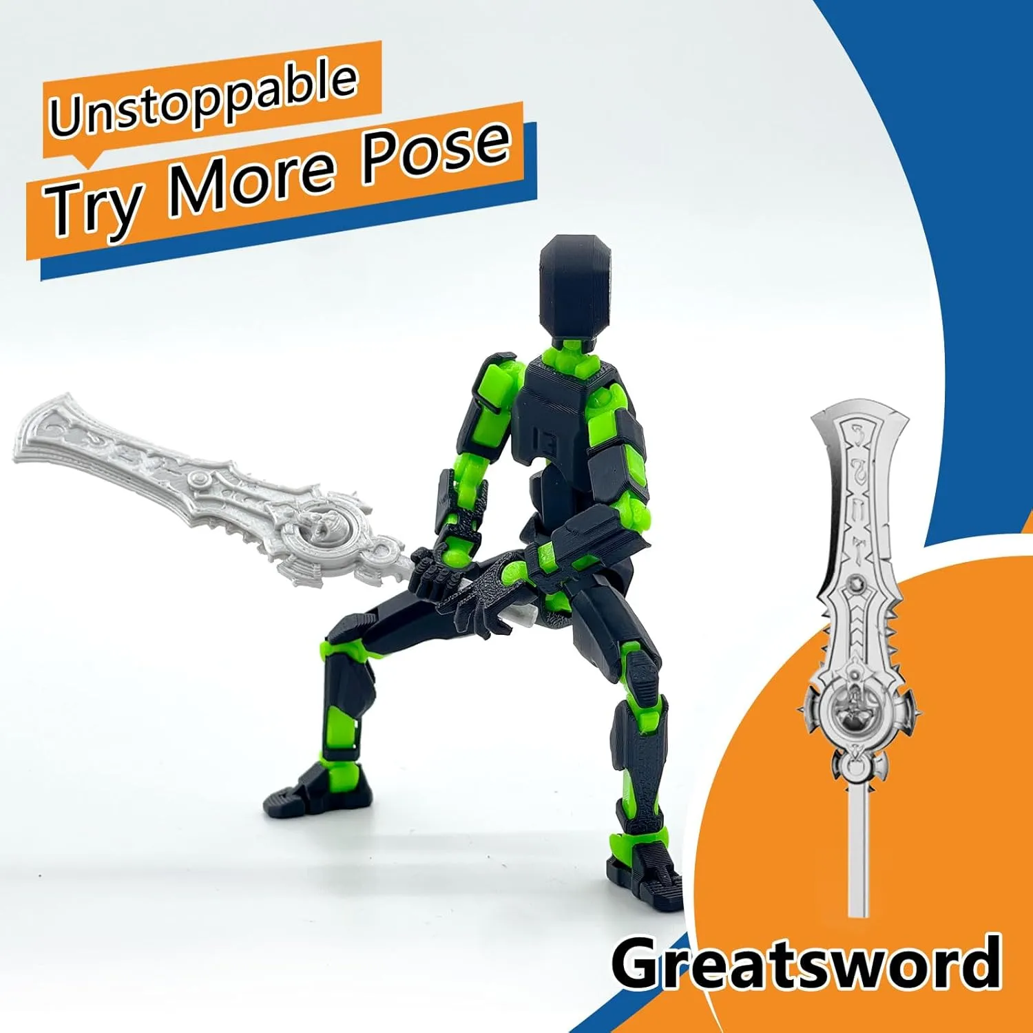 Assembled 2PC Lucky 13 Action Figures, Titan 13 Action Figure, 3D Printed Action Figure Multi-Jointed Movable, Dummy Hand Painted Figure, Desktop Decorations Game Gifts, (Black Green   Red Black)
