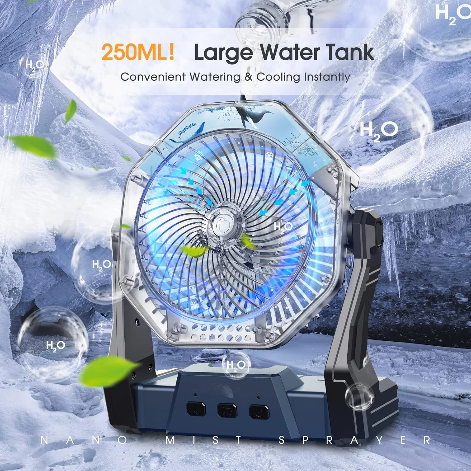 Ausic Portable Misting Fans for Outside, Outdoor Cooling Fan for Patios, 8 Inch Battery Operated Rechargeable Fans, Water Spray Fan with Light for Travel Beach Camping Essential
