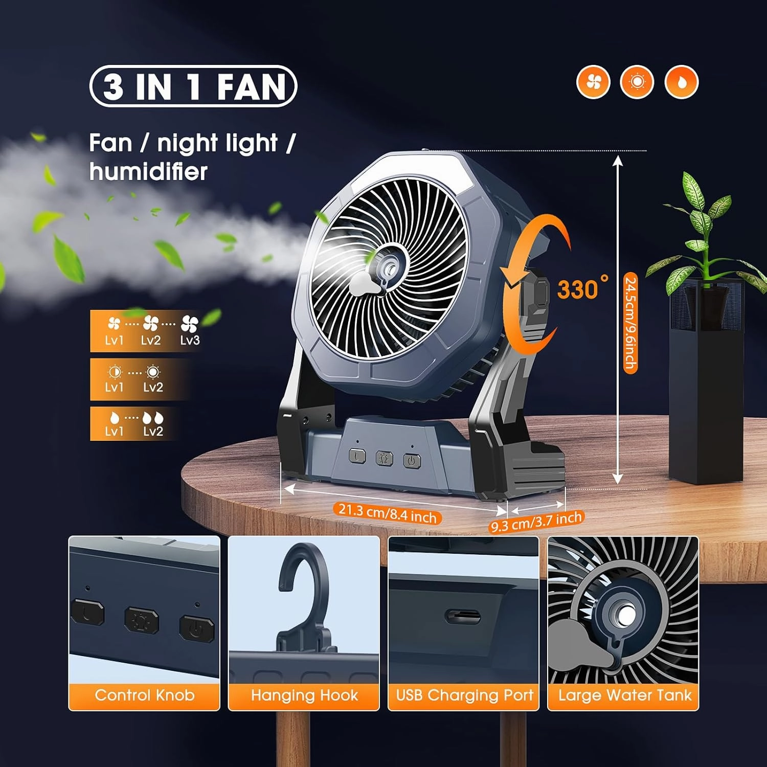 Ausic Portable Misting Fans for Outside, Outdoor Cooling Fan for Patios, 8 Inch Battery Operated Rechargeable Fans, Water Spray Fan with Light for Travel Beach Camping Essential