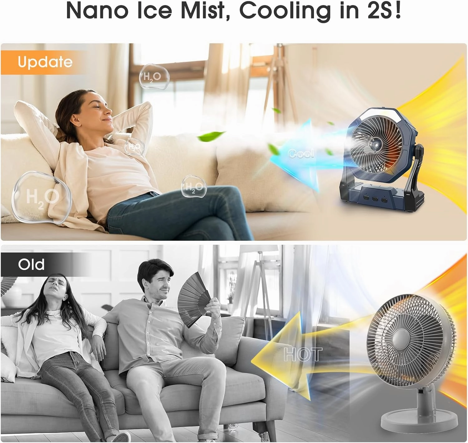 Ausic Portable Misting Fans for Outside, Outdoor Cooling Fan for Patios, 8 Inch Battery Operated Rechargeable Fans, Water Spray Fan with Light for Travel Beach Camping Essential