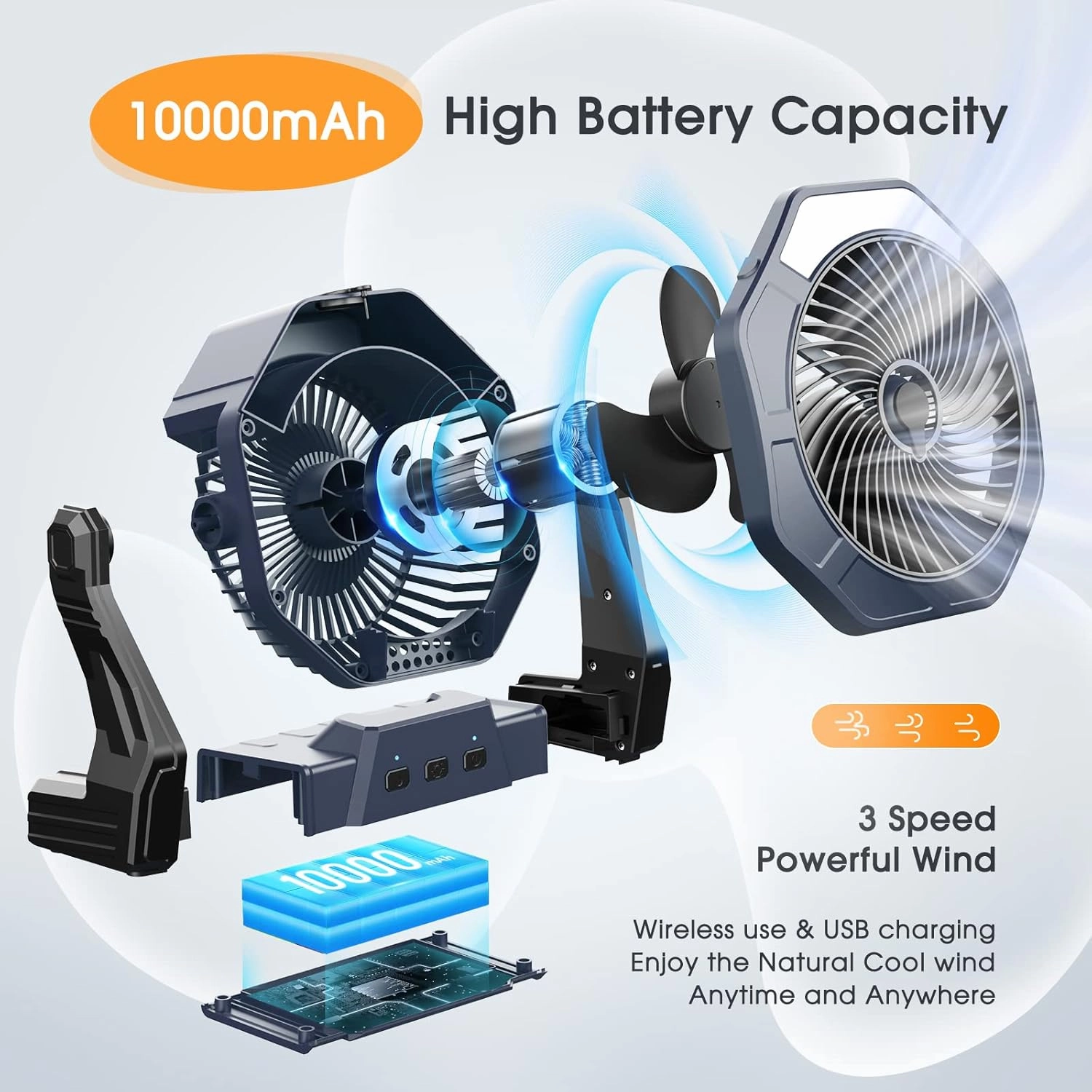 Ausic Portable Misting Fans for Outside, Outdoor Cooling Fan for Patios, 8 Inch Battery Operated Rechargeable Fans, Water Spray Fan with Light for Travel Beach Camping Essential