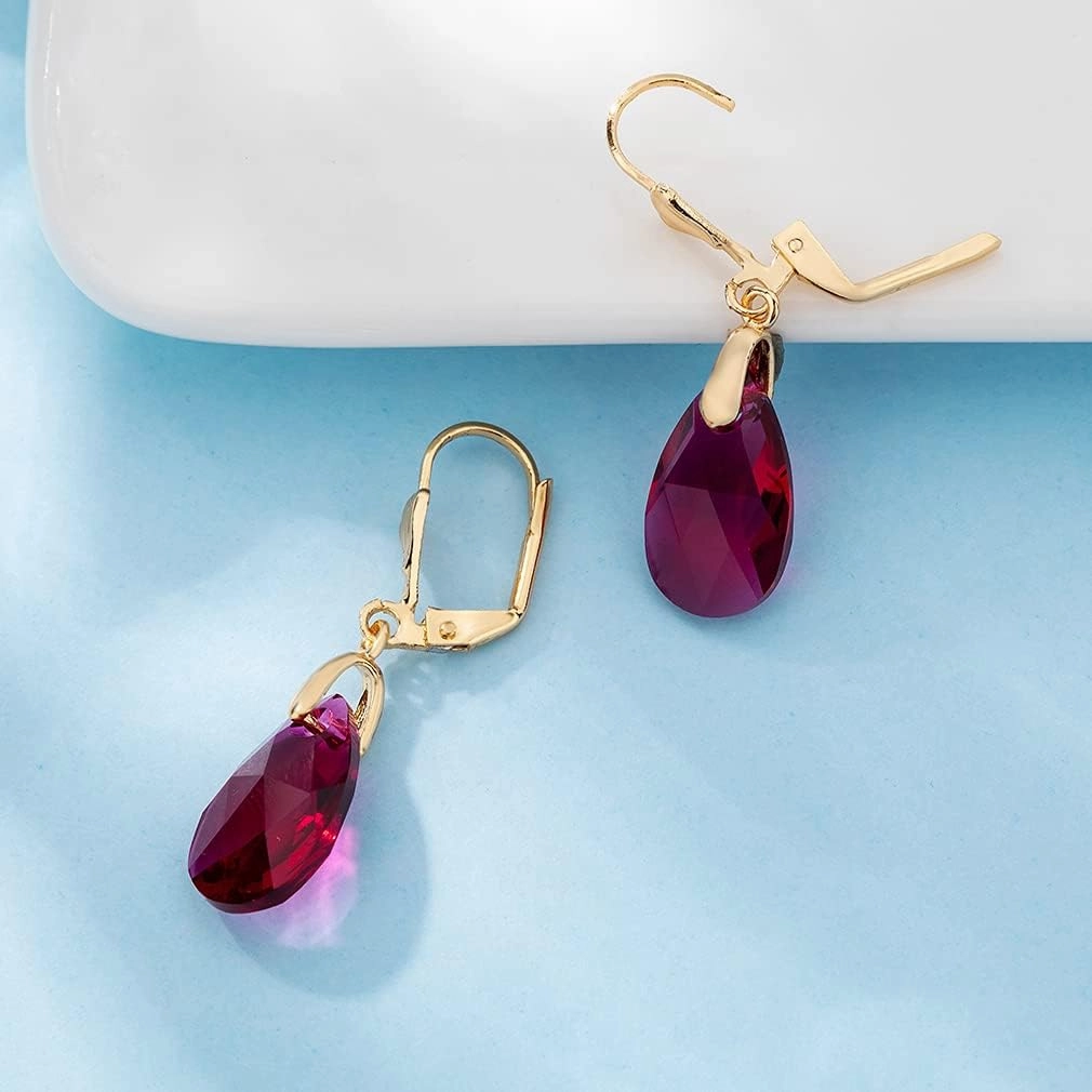 Austrian Crystal Teardrop Leverback Dangle Earrings for Women Fashion 14K Gold Plated Hypoallergenic Jewelry