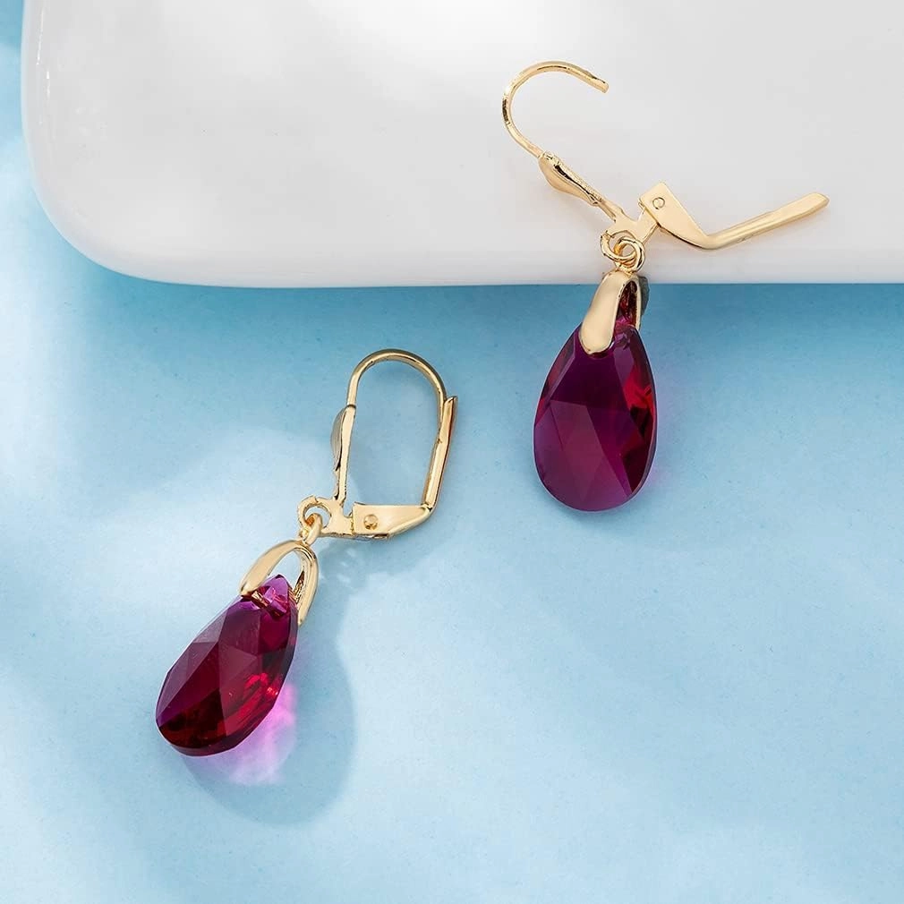 Austrian Crystal Teardrop Leverback Dangle Earrings for Women Fashion 14K Gold Plated Hypoallergenic Jewelry