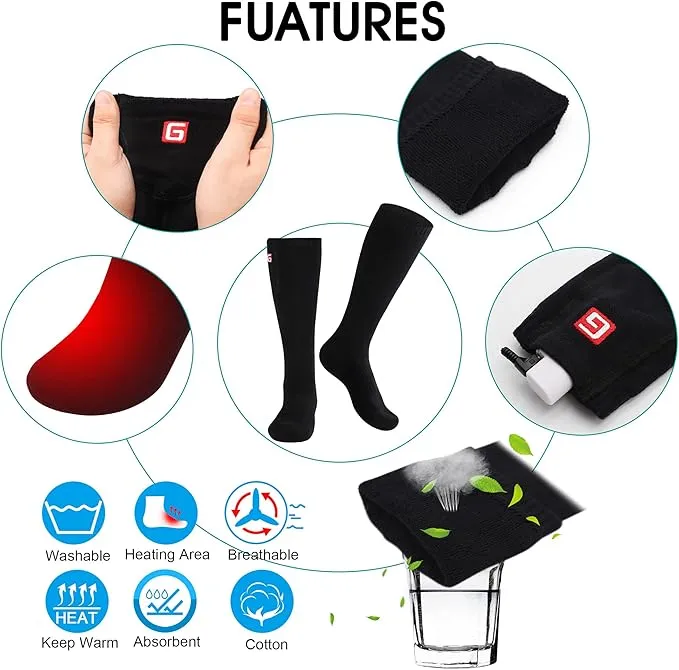 Autocastle Heated Socks, Electric Heated Socks for Men Women, Rechargeable Battery Heating Socks, Winter Warm Thermal Socks, Washable Unisex Foot Warmers for Hunting Camping Skiing Hiking Outdoors
