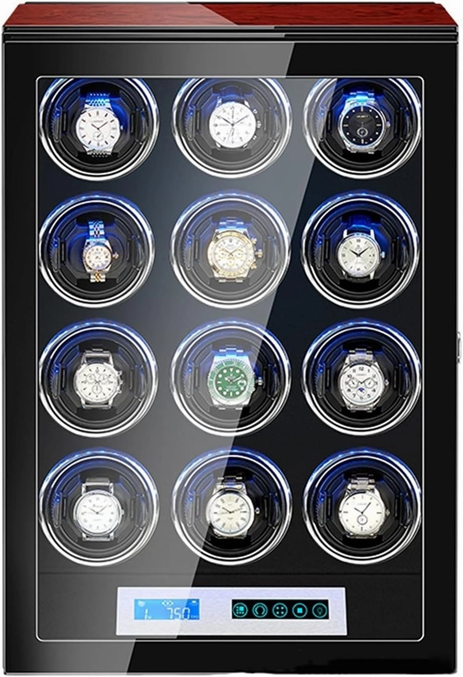 Automatic Watch Winder for 12 Watches Watch Storage Case with LCD Digital Display Touch Screen Japanese Silent Motors Adjustable Watch Pillow Built-in LED Illumination (12 0)