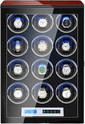 Automatic Watch Winder for 12 Watches Watch Storage Case with LCD Digital Display Touch Screen Japanese Silent Motors Adjustable Watch Pillow Built-in LED Illumination (12 0)