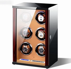 Automatic Watch Winder For 2 3 4 6 12 Watches Piano Baking Paint Pu Leather Watches Display Box Quiet Motor Led Lights Watch Box Organizer,6 0 ()