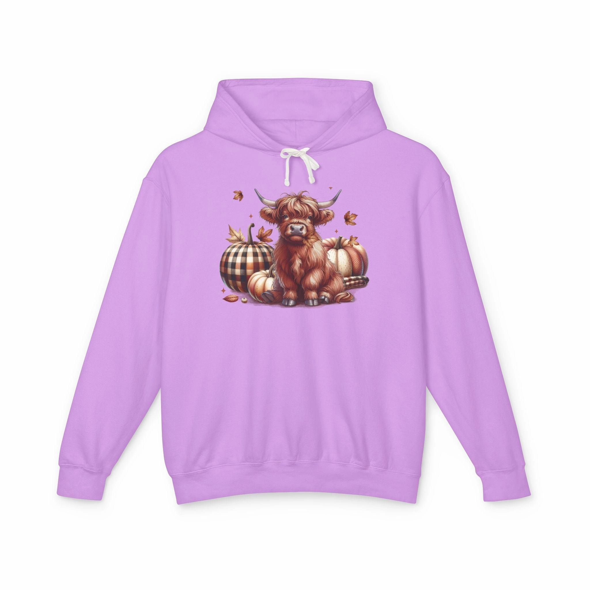 Autumn Highland Cow Charm Lightweight Hooded Sweatshirt