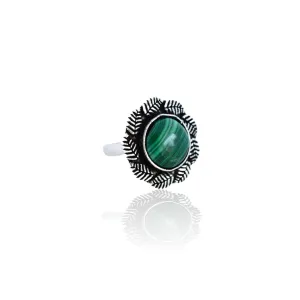 Avika Jewelry Malachite Ring- 925 Sterling Silver Plated Ring- Green Gemstone Ring- Oval Shape Gemstone Ring- Handmade Ring N0-A2B (8 US)
