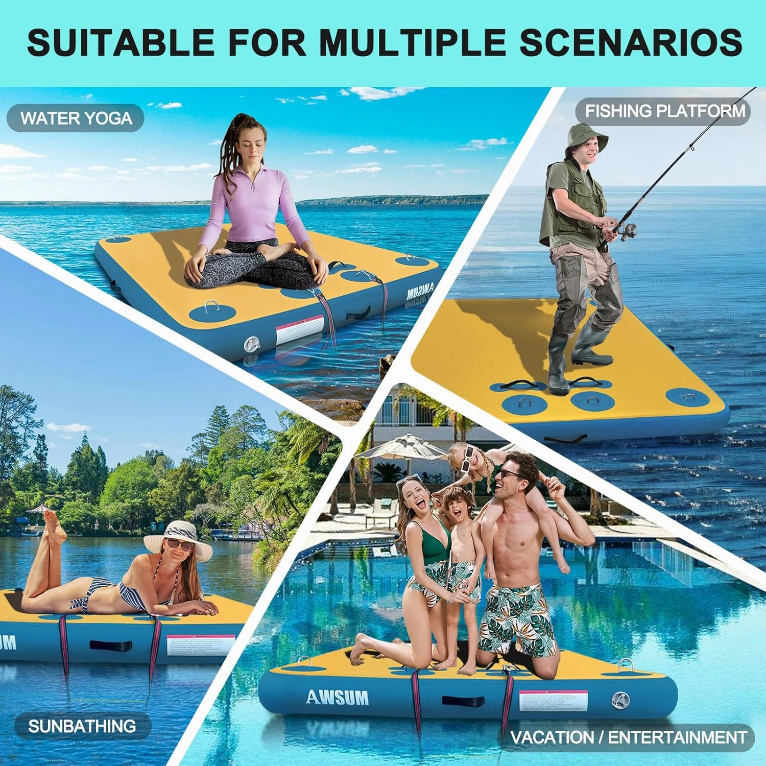 AWSUM Inflatable Floating Dock Air Dock Platform, 6ft/8ft Non-Slip Inflatable Water Mat Floating Island Raft for Lake Pool Beach Ocean