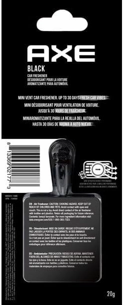 AXE Air Freshener Mini Vent Clip, Odor Eliminator, Air Purifier Provides A Long Lasting Scent (0.7 Fl Oz (Pack of 4), Black)