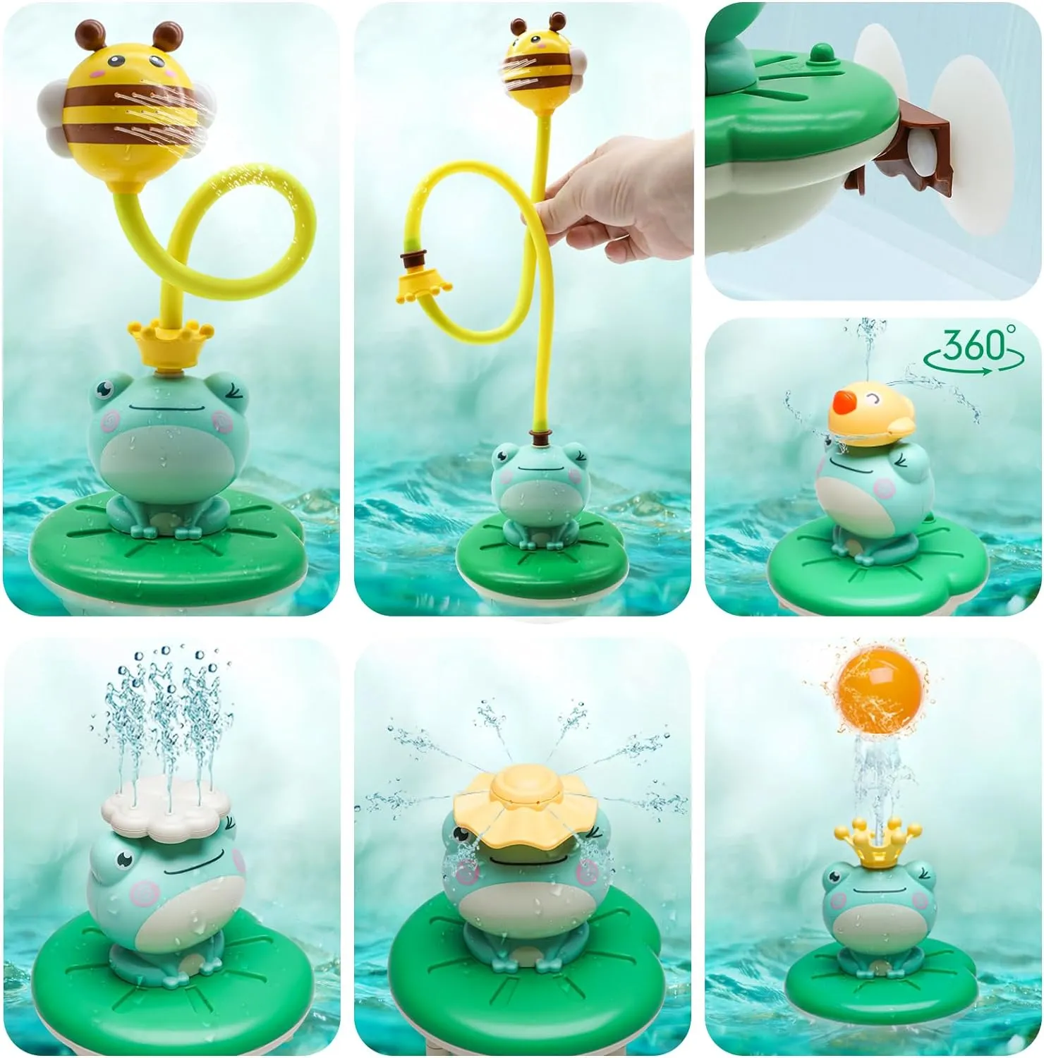 Baby Bath Toys for Kids, Electric Frog Bath Toy with Shower Head & 4 Spray Water Sprinklers Bathtub Toys for Toddlers1-3, Swimming Pool Game Water Play Set Gift for Bathtub Shower Beach