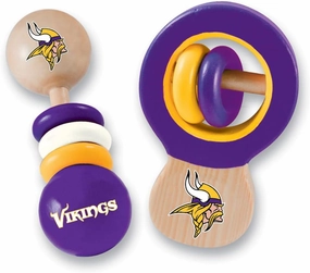 Baby Fanatic NFL Minnesota Vikings Wood Rattle 2 Pack - Officially Licensed Baby Toy Set for Boys & Girls - BPA Free - Ages 3 Months 