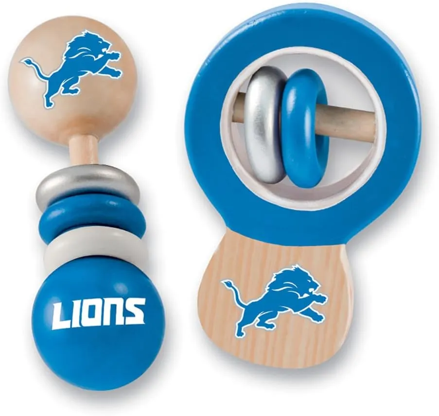 BabyFanatic Wood Rattle 2 Pack - NFL Detroit Lions - Officially Licensed Baby Toy Set
