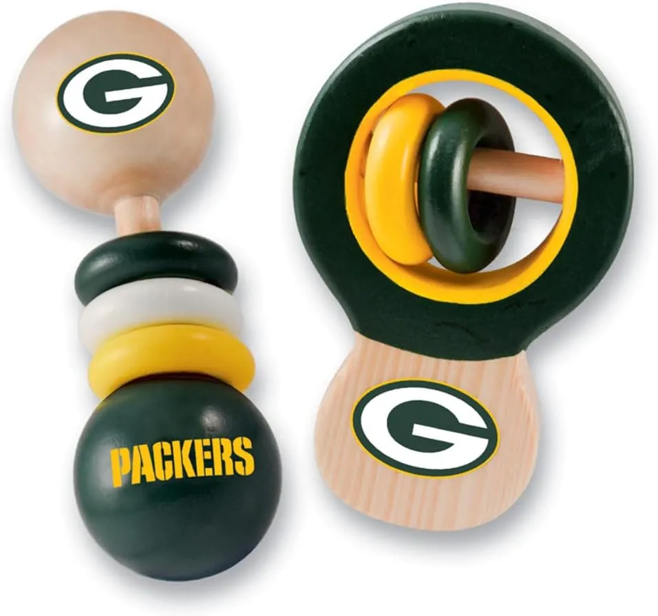 BabyFanatic Wood Rattle 2 Pack - NFL Green Bay Packers - Officially Licensed Baby Toy Set