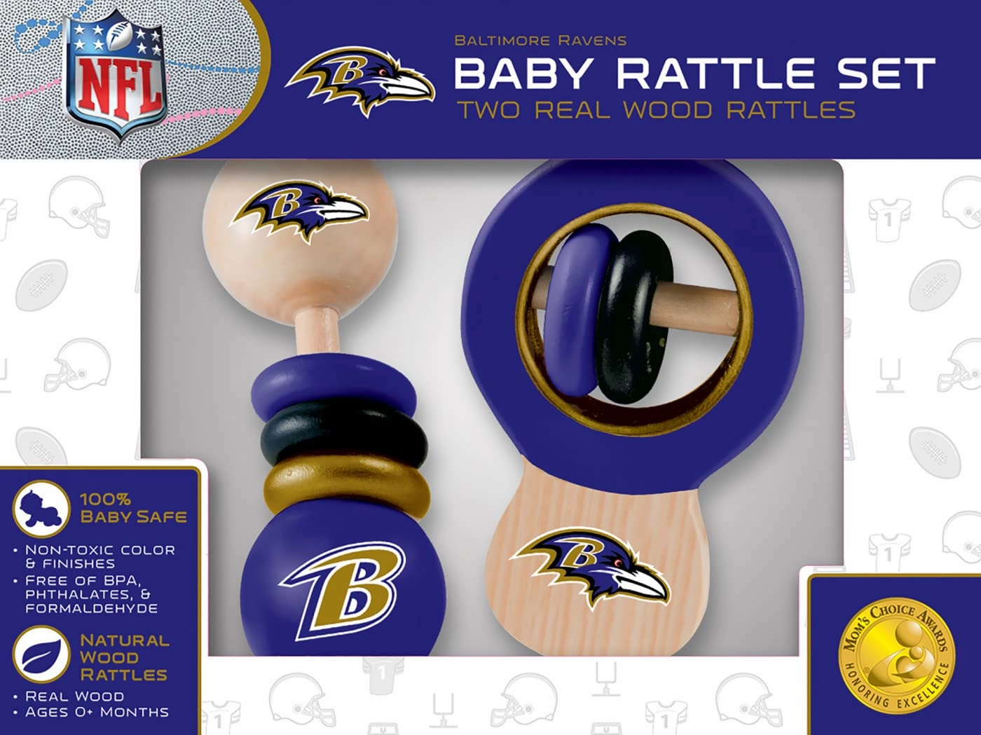 BabyFanatic Wood Rattle 2 Pack - NFL Dallas Cowboys - Officially Licensed Baby Toy Set