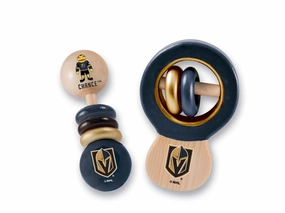 BabyFanatic Wood Rattle 2 Pack - NHL Las Vegas Golden Knights - Officially Licensed Baby Toy Set